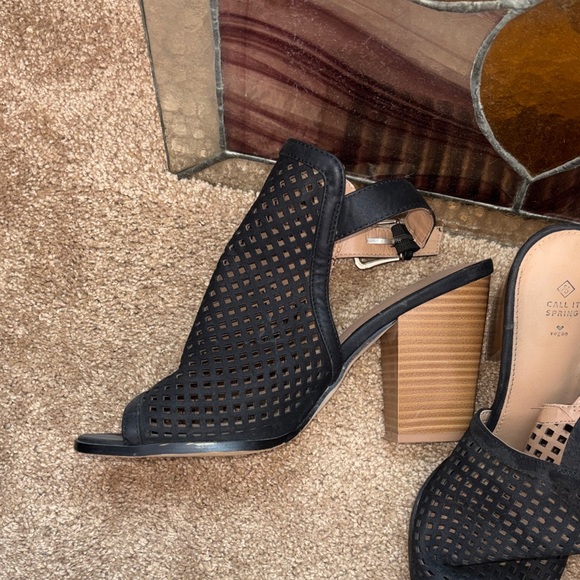 Call It Spring Black Perforated Peep-Toe Block Heel Slingbacks - Picture 3 of 5